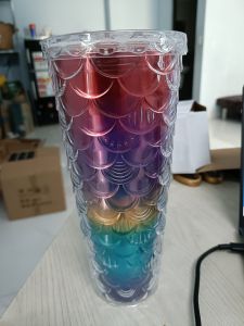 Ly Kim Cương 2 Lớp Cao Cấp (710ml) - Bình Nước Chất Liệu ABS An Toàn Tặng Kèm Ống Hút Sticker