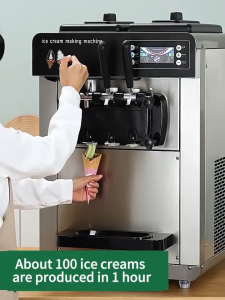 👍🏻👍🏻NERE 3 Flavor Commercial Soft Ice Cream Machine 1500W Aiskrim Lembut Komersial 12L Countertop Ice Cream Maker