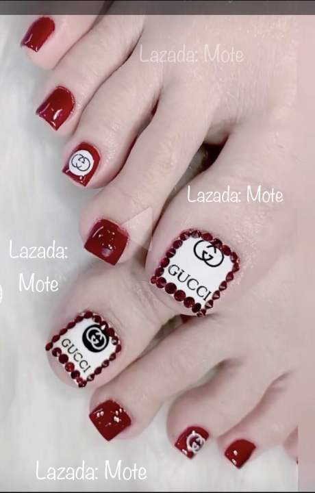 Móng chân úp nail thiết kế đỏ đô phối đá | Lazada.vn