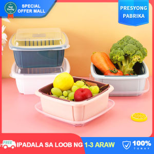 【Japanese Style】Colorful Dual-layer Food Storage Container with Strainer and Lid Refrigerator Crisper Multi-purpose Washing Keep Fresh Boxes