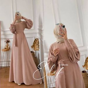 BAJU POPULER ELIF DRESS BL CRINKLE AIR FLOW LD 110 CM PB 138 CM + IKAT PINGGANG Gamis Kekinian