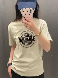 เสื้อยืดคอกลมแขนสั้นผ้าฝ้ายสำหรับผู้หญิง ทรงเข้ารูป สไตล์เกาหลี แฟชั่นฤดูร้อน ลายพิมพ์ตัวอักษร สีขาว เสื้อยืดคอกลม แขนสั้น