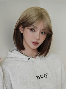 ผมปลอมสำหรับผู้หญิง ทรงสั้นตรงธรรมชาติสไตล์เกาหลี เอฟเฟกต์ไล่เฉดสี หน้าม้าสองข้าง ปกปิดทั้งศีรษะ