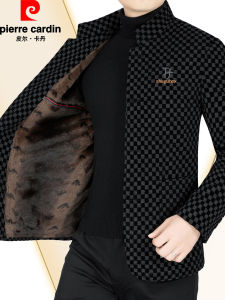 Pierre Cardin Mens Mid-Year Thickened Woolen Jacket Stand Collar Fleece Lined Autumn Winter New Style Business Casual Coat