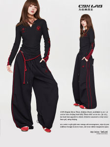 Bộ Đồ Thể Thao Hai Mảnh CBXLAB Street Dance Red Star Long Sleeve V-neck Slim Fit Autumn Winter Set Quần Dài Thể Thao Cá Tính