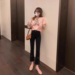 High Waist Flared Jeans Womens Miniature Spring Summer Fashion Nine Points Slimming High Waist Split Flared Denim Casual Style