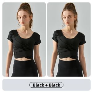 MiiOW | Catwoman Yoga Fitness Top Womens Short Sleeve Slimming Quick Dry Breathable Black Sports Bra With Pads Summer Pilates Gymwear