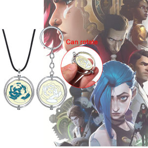 Game Jinx Blue Rose Rotatable Cosplay Keychain Halloween Party Cosutmes Jewerly Stuff Arcane Season 2 Backpack Pendant Gifts