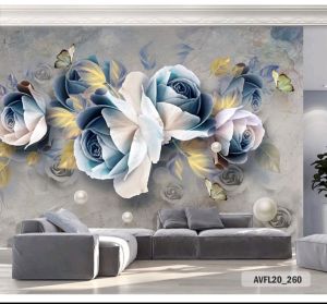 MURAL WALLPAPER BUNGA-BUNGA DINDING CUSTOM - WALLPAPER CUSTOM 3D MOTIF BUNGA-BUNGA