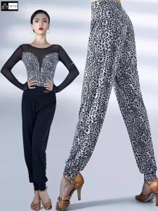 Latin Leopard Pattern Training Womens Leggings National Standard Modern Dance Pants
