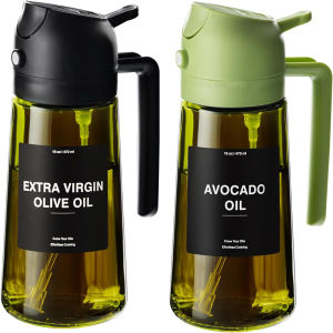 16oz/470ml Olive Oil Dispenser for Kitchen with Stickers - 2 in 1 Olive Oil Sprayer for Cooking Air Fryer and Salad