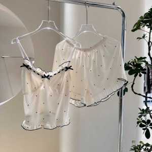 Pure Desire Style Modal Cotton Sleepwear Set Women Summer Strap Short Pants Sweet Girl Polka Dot Home Clothes with Chest Pad
