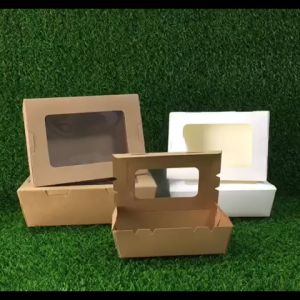 20pcs Disposable Paper Meal Box Kraft Takeout Box Window Type Plain Kraft/Plain White Salad Box Pastry Box