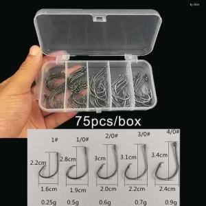Circle Hooks Fishing Hooks 75pcs 1# 1/0# 2/0# 3/0# 4/0# High Carbon Steel Octopus Fishing Hooks Barbed Fish Hooks for Bass Trout