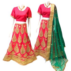 🌟พร้อมส่ง🌟แลงก้าตัดสำเร็จพร้อมใส่ปักดิ้นทอง สีแดงเขียว ใส่ง่ายดีไซร์สำหรับคนไทย