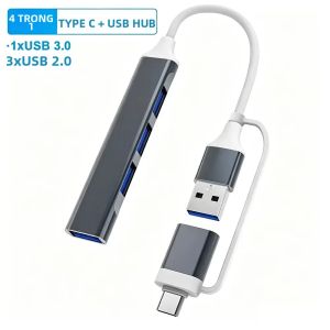 kebidumei | Bộ Chia USB 3.0 KEBIDUMEI 4 Trong 2 Tốc Độ Cao 5Gbps Chuyển Đổi USB C Sang USB Đa Cổng Hỗ Trợ OTG Cho PC Laptop MacBook - Hợp Kim Nhôm