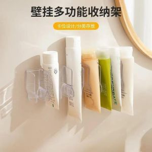 Bathroom Makeup Storage Rack Wall Mounted No Drilling Face Wash Organizer Plastic Shelf for Cosmetic Toiletry Product