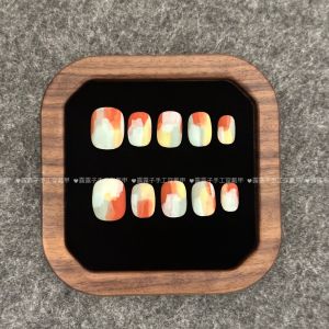 Mona Handmade Detachable Short Wearable Nails Brightening Bean Shape Nails Color Collision Simple Design Macaron Color Series