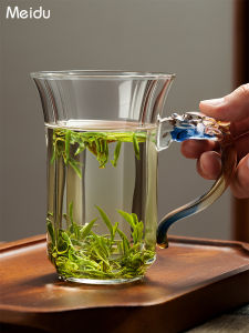 High Borosilicate Glass Tea Cup for Brewing Green Tea with Dragon Handle Chinese Style Handmade Tea Set Heat Resistant Drink Cup