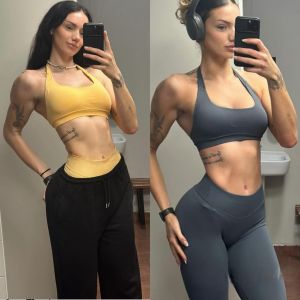 Áo Tập Thể Dục Cổ Treo Quần Tập Thể Dục Nâng Mông Cho Nữ Quần Bó Lưng Cao Bằng Nylon Thấm Hút Mồ Hôi Đàn Hồi Cao