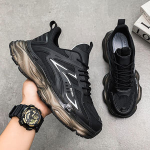 Ultra-Light Shock-Absorbing Soft-Soled Dad Shoes Mens Sports Footwear Breathable Round-Toe Rubber Outsole Color-Block Design