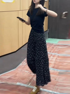 Shalldoer | Unique Beautiful Floral Print Two-Piece Set Womens Summer Korean Style Pure Color Short Sleeve T-Shirt Mini Skirt Ensemble