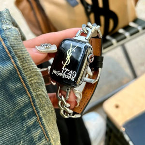 VUAERANG Stylish Metal Leather Wristband for Apple Watch Ultra 2/1 Series 9/8/7/SE/6/5/4/3/2/1 Lady Bracelet Strap for i Watch 49mm 45mm 41mm 44mm 40mm 42mm 38mm Accessories