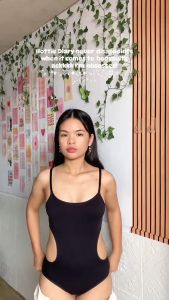 [Hottie Diary] Cutout Side Solid Backless Bodysuit Shapewear Seamless Bodysuit Thong Shapewear Black Color