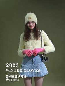 Autumn Winter New Style Wool Knitted Gloves Women Cycling Windproof Cold-Proof Fleece Lining Thickened Korean Version Warm Wool Gloves