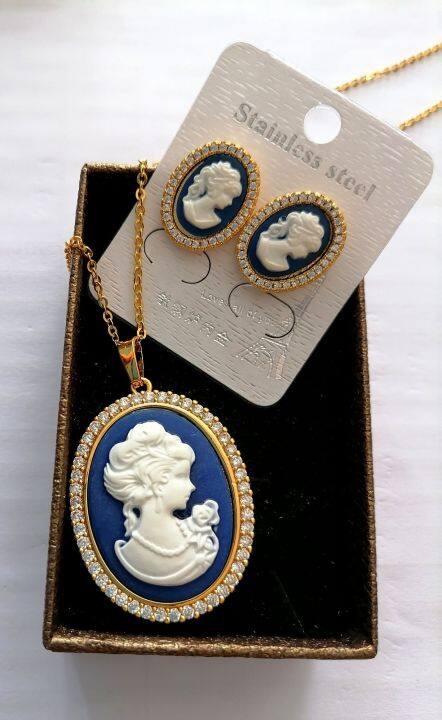 High Quality Stainless Steel Classy and Trendy Ladies Cameo Necklace and  Earrings With Gift Box