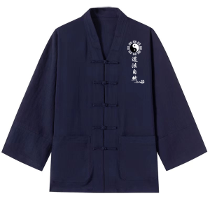 New Tai Chi Eight Trigrams Embroidery Linen Three Pureness Collar Spring Autumn Breathable Mens Tai Chi Practice Uniform