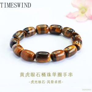 TIMESWIND Authentic Yellow Tigers Eye Stone Natural Bracelet for Women Barrel Beaded Fashion Jewelry Gift with Certificate