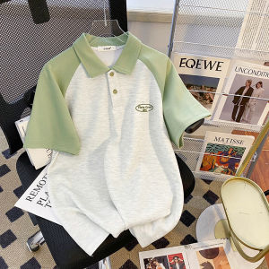 Green Cotton Polyester Womens Short Sleeve T-shirt Letter Embroidery Slim Fit Polo Shirt Summer Fresh Style Casual Top