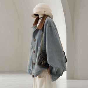 SUOSHE | Oversized Retro Plaid Collar Denim Jacket
