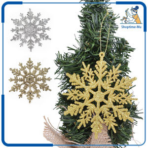 12 Pcs Hiasan Natal Snowflakes Ornament Ornamen Kepingan Salju Glitter Bahan Plastik Ukuran 10cm Untuk Dekorasi Pohon Natal