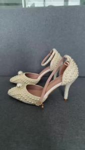 Pearl High Heels Women Pointed Closed Toe Sandals Stiletto Evening Bridal Shoes Wedding