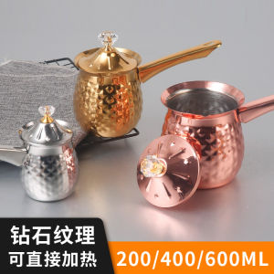 Turkish Handmade Coffee Pot Stainless Steel Mesh Red Hanging Ear Hand Wash Pot Metal Long Handle Household Tea Brewing Pot Hot Milk Cup