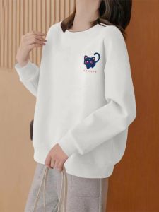 เสื้อสเวตเตอร์คอกลมแขนยาวทรงหลวมสำหรับผู้หญิง สไตล์เกาหลี ฤดูใบไม้ผลิ 2021 เสื้อคลุมกันหนาวแบบบาง ขนแกะ ทรงเข้ารูป เสื้อผ้าทำงาน