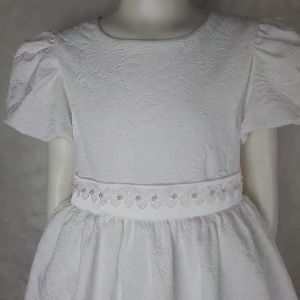Big Joy Girls First Communion Dress Vaeda with Puff Sleeve with Flower and Pearl White For Ages 7 to 12 yrs old 554440