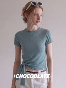 Slimming Tie-Waist Short-Sleeve Round-Neck Tee