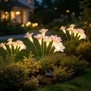 Solar Lily Flower Garden Stake Lights Warm White IP65 Waterproof  Pathway Lights for Wedding Party Outdoor Patio Yard Decor