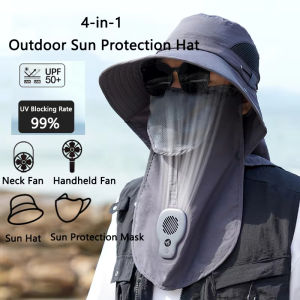 Outdoor Wide Brim Sun Hat With Fan Neck Protection Breathable anti-ultraviolet Mountaineering Fishing All-round Sun Hat