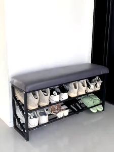 120cm Shoe Rack Organizer Metal Storage Shoe Rack With Soft Cushion Shoe Bench Shoe Changing Bench