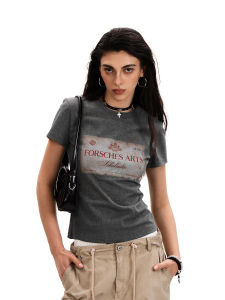 Washed Vintage Streetwear T-Shirt Women Slim Fit Short Sleeve Hot Girl Shoulder Level Top Summer Casual round Neck Tee