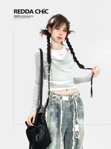 Bộ Đồ Hai Mảnh Hở Vai Mỏng Mùa Hè Chống Nắng Cho Nữ Áo Vest Áo Phông Cổ Chữ V Tay Dài Chất Liệu Khác Phong Cách Công Sở