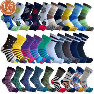 5 Pairs Man Five Finger Socks Short Cotton Sport  Casual Vintage Breathable Compression Striped Colorful Toe Happy Socks Fashion