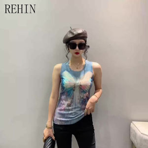 Rehin Của Phụ Nữ T-Shirt Không Tay Áo vest đan Với Thoáng Khí Thân Thiện Với Da Vải Và in độc đáo Mô Hình Tops Cho Mùa Hè Thời Trang Xe Tăng