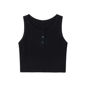 Hello Canon Button Strap Vest Womens Inner Wear Short Sleeveless Pure Color Base Layer Street Style Cotton Spandex Rayon Blend