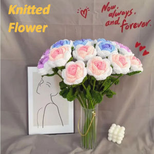 Finished Knitted Flower Rose Tulip Sunflower Handmade Crochet Fake Flower Wedding Bouquet Birthday Party Home Decor Gift