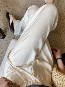 Ice Silk Wide Leg Pants Womens Summer White Pants 2025 New Style Slimming Popular Sun Protection Acetate Casual Floor-Length Pants